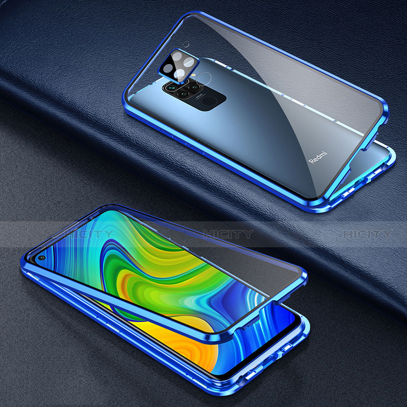 Coque Rebord Bumper Luxe Aluminum Metal Miroir 360 Degres Housse Etui Aimant T01 pour Xiaomi Redmi Note 9 Bleu Plus