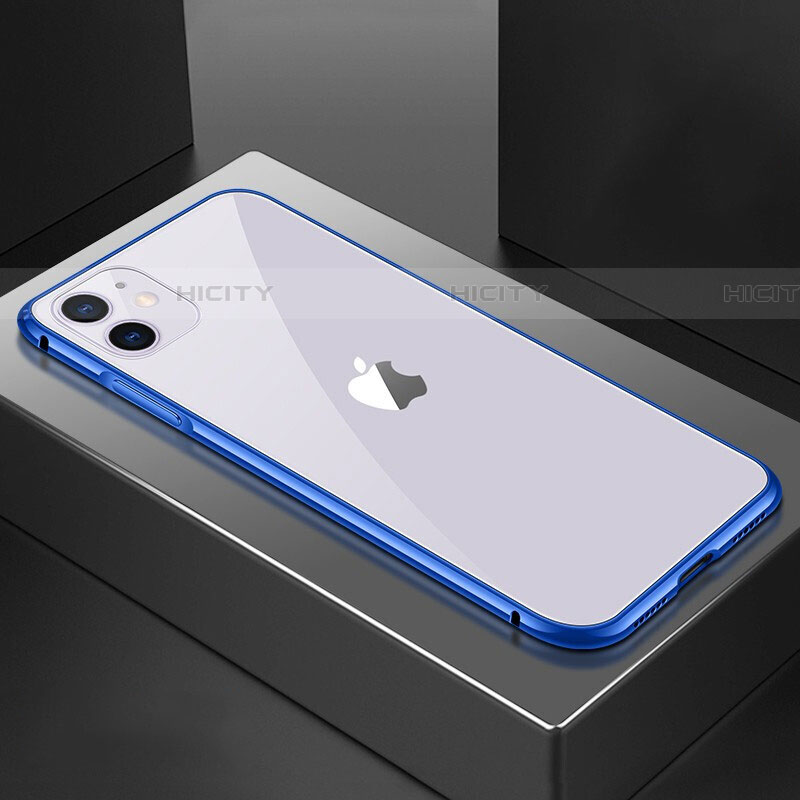 Coque Rebord Bumper Luxe Aluminum Metal Miroir 360 Degres Housse Etui Aimant T02 pour Apple iPhone 11 Bleu Plus