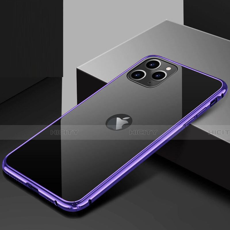 Coque Rebord Bumper Luxe Aluminum Metal Miroir 360 Degres Housse Etui Aimant T02 pour Apple iPhone 11 Pro Max Violet Plus