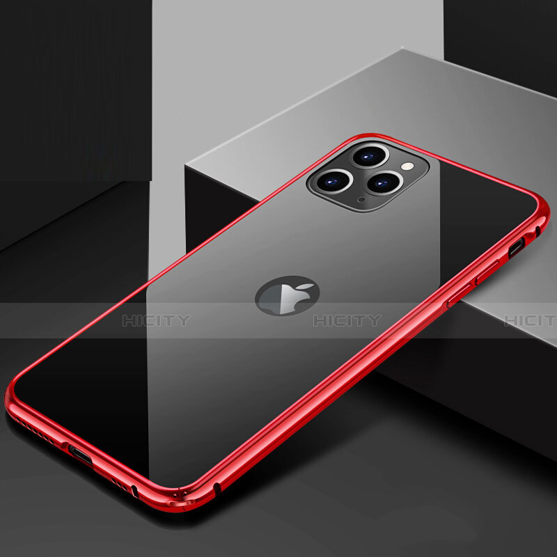 Coque Rebord Bumper Luxe Aluminum Metal Miroir 360 Degres Housse Etui Aimant T02 pour Apple iPhone 11 Pro Rouge et Noir Plus