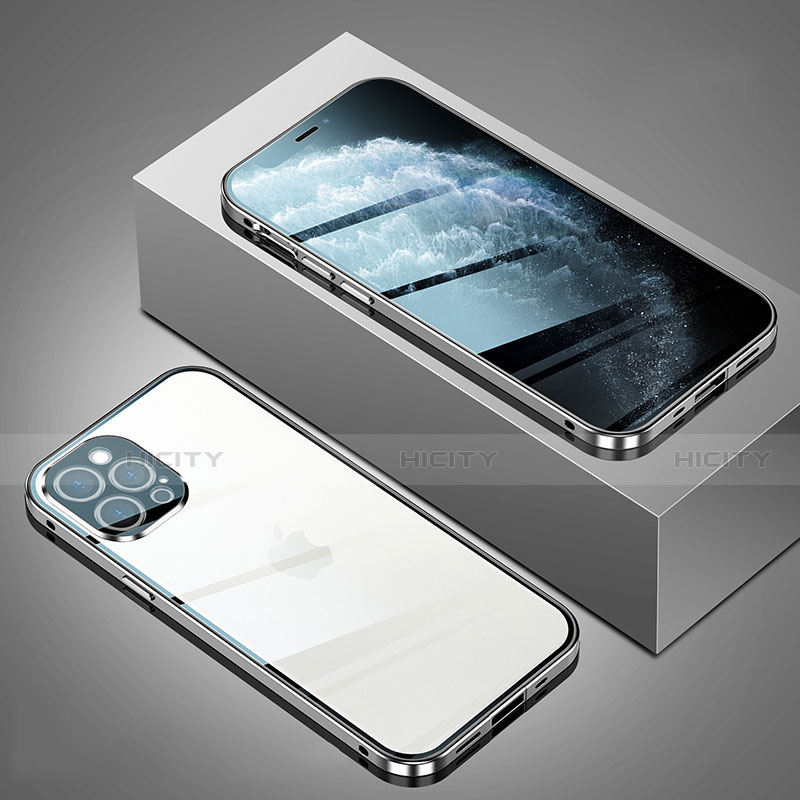 Coque Rebord Bumper Luxe Aluminum Metal Miroir 360 Degres Housse Etui Aimant T02 pour Apple iPhone 12 Pro Argent Plus