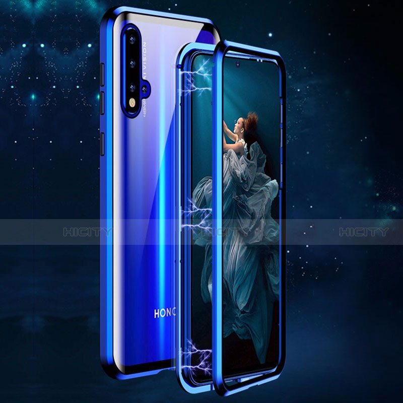 Coque Rebord Bumper Luxe Aluminum Metal Miroir 360 Degres Housse Etui Aimant T02 pour Huawei Honor 20S Bleu Plus