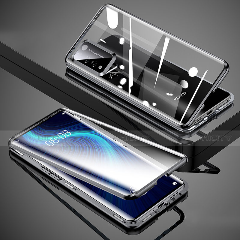 Coque Rebord Bumper Luxe Aluminum Metal Miroir 360 Degres Housse Etui Aimant T02 pour Huawei Honor X10 5G Noir Plus