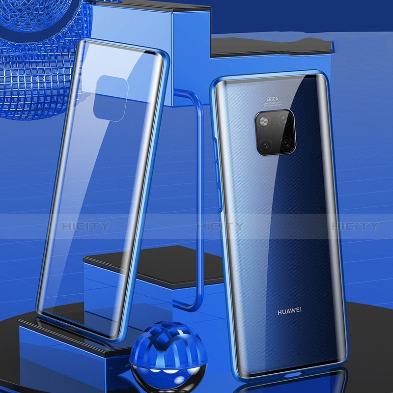 Coque Rebord Bumper Luxe Aluminum Metal Miroir 360 Degres Housse Etui Aimant T02 pour Huawei Mate 20 Pro Bleu Plus