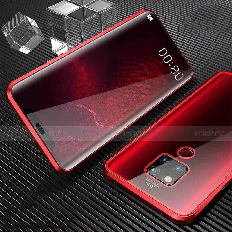 Coque Rebord Bumper Luxe Aluminum Metal Miroir 360 Degres Housse Etui Aimant T02 pour Huawei Mate 20 X 5G Rouge Plus