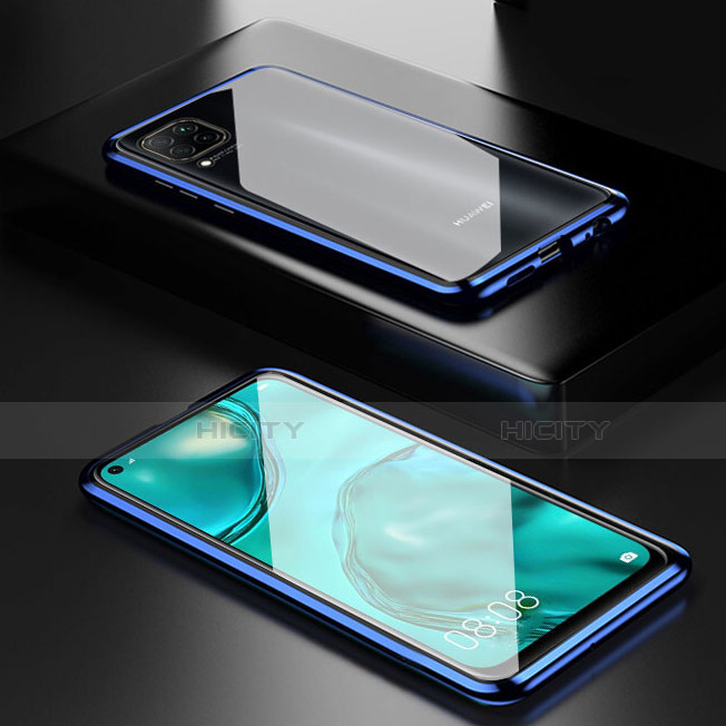 Coque Rebord Bumper Luxe Aluminum Metal Miroir 360 Degres Housse Etui Aimant T02 pour Huawei Nova 6 SE Bleu Plus