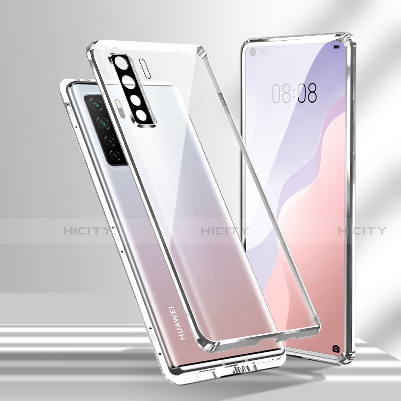 Coque Rebord Bumper Luxe Aluminum Metal Miroir 360 Degres Housse Etui Aimant T02 pour Huawei Nova 7 SE 5G Argent Plus