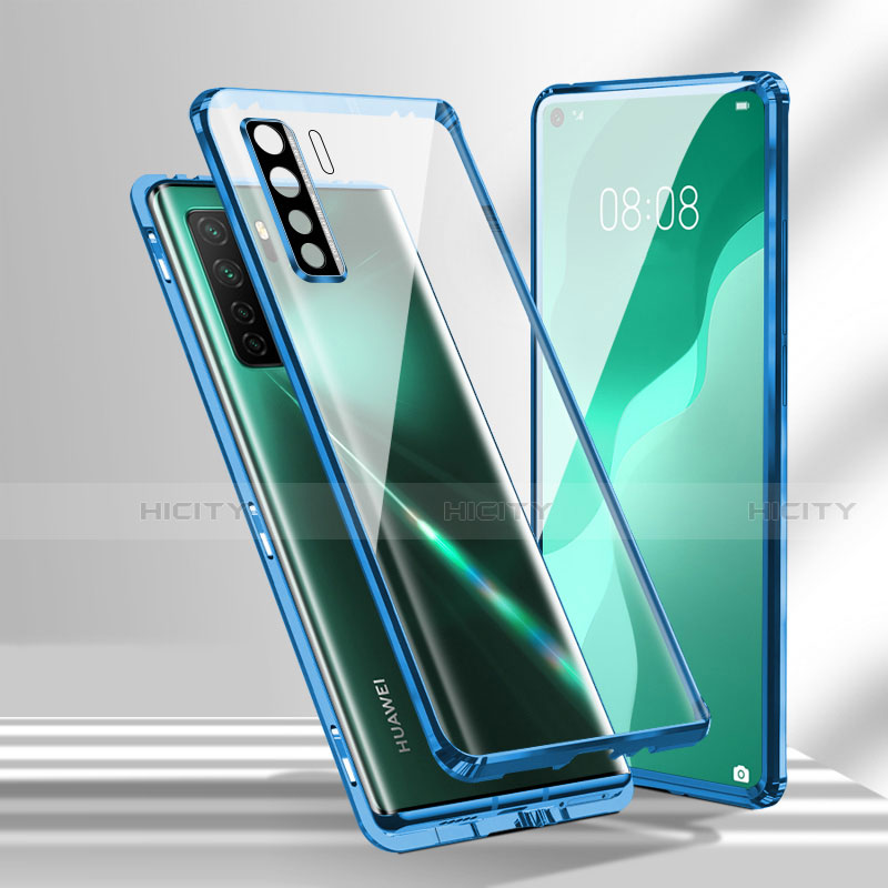 Coque Rebord Bumper Luxe Aluminum Metal Miroir 360 Degres Housse Etui Aimant T02 pour Huawei Nova 7 SE 5G Bleu Plus