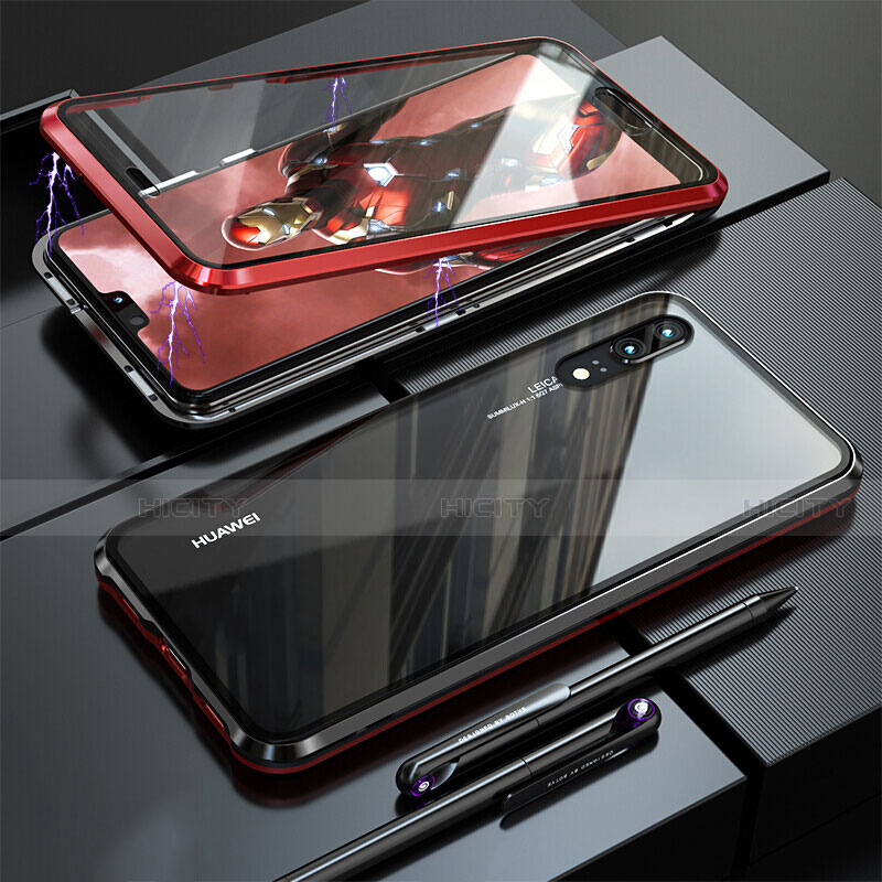 Coque Rebord Bumper Luxe Aluminum Metal Miroir 360 Degres Housse Etui Aimant T02 pour Huawei P20 Plus