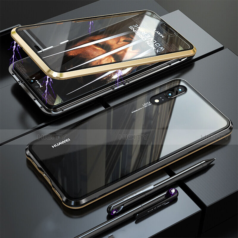 Coque Rebord Bumper Luxe Aluminum Metal Miroir 360 Degres Housse Etui Aimant T02 pour Huawei P20 Plus