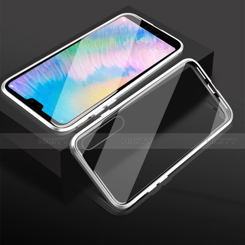 Coque Rebord Bumper Luxe Aluminum Metal Miroir 360 Degres Housse Etui Aimant T02 pour Huawei P20 Pro Blanc Plus