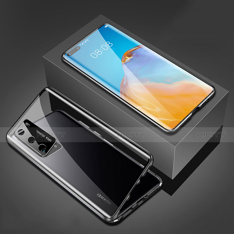 Coque Rebord Bumper Luxe Aluminum Metal Miroir 360 Degres Housse Etui Aimant T02 pour Huawei P40 Noir Plus