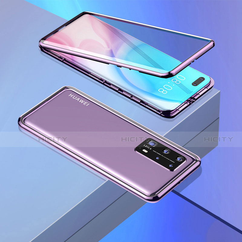 Coque Rebord Bumper Luxe Aluminum Metal Miroir 360 Degres Housse Etui Aimant T02 pour Huawei P40 Pro+ Plus Violet Plus