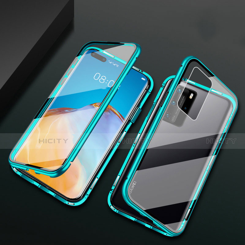 Coque Rebord Bumper Luxe Aluminum Metal Miroir 360 Degres Housse Etui Aimant T02 pour Huawei P40 Pro Vert Plus