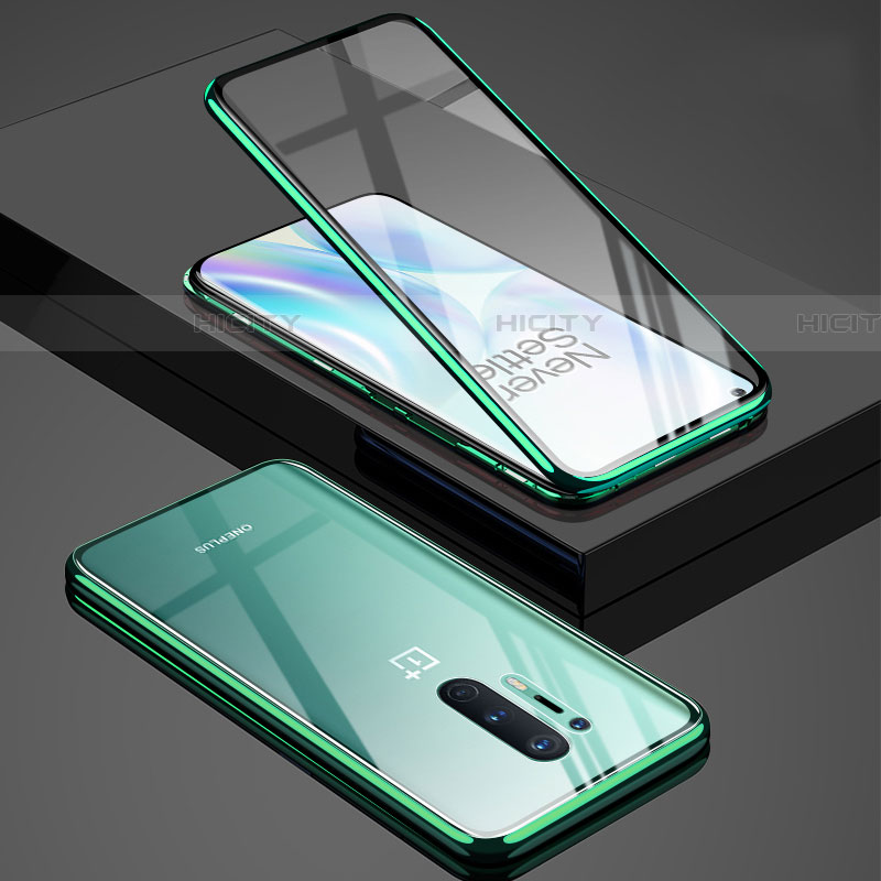 Coque Rebord Bumper Luxe Aluminum Metal Miroir 360 Degres Housse Etui Aimant T02 pour OnePlus 8 Pro Vert Plus