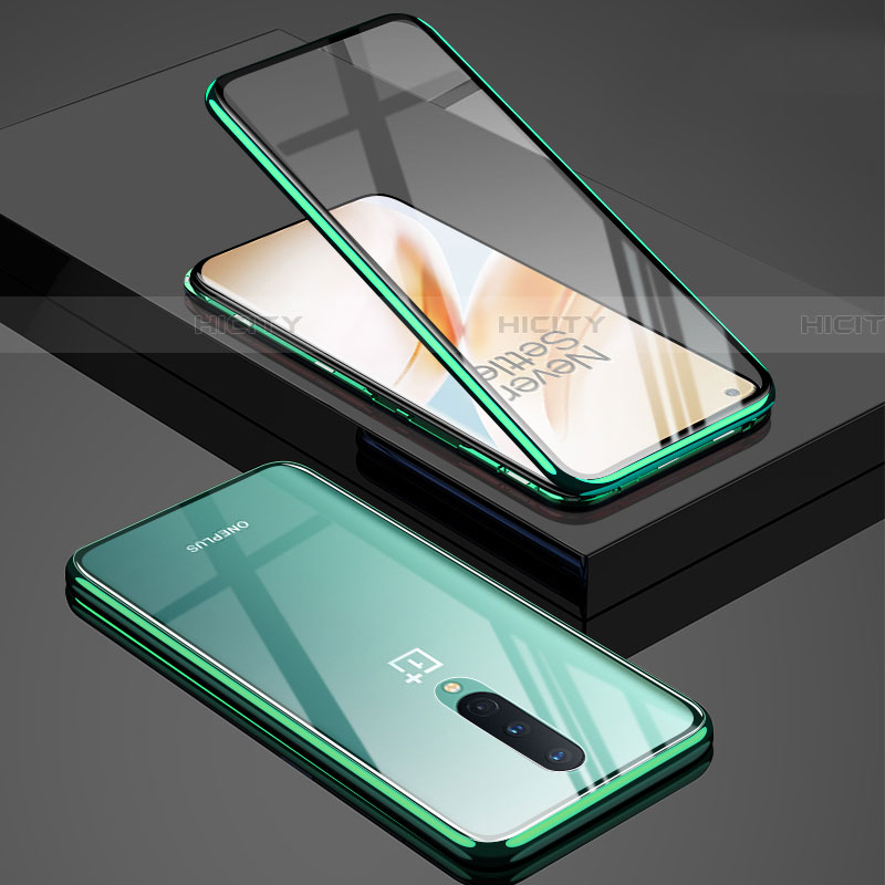 Coque Rebord Bumper Luxe Aluminum Metal Miroir 360 Degres Housse Etui Aimant T02 pour OnePlus 8 Vert Plus