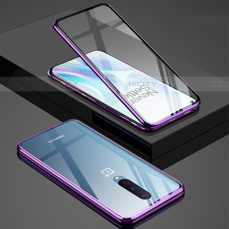 Coque Rebord Bumper Luxe Aluminum Metal Miroir 360 Degres Housse Etui Aimant T02 pour OnePlus 8 Violet Plus