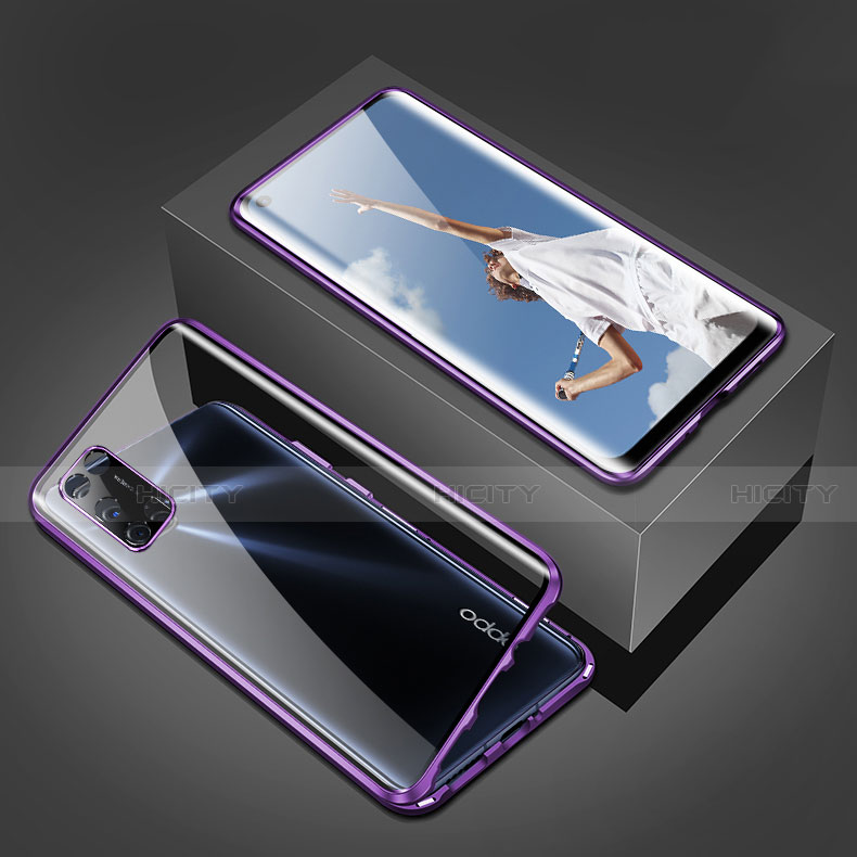 Coque Rebord Bumper Luxe Aluminum Metal Miroir 360 Degres Housse Etui Aimant T02 pour Oppo A72 Violet Plus