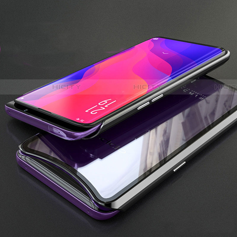 Coque Rebord Bumper Luxe Aluminum Metal Miroir 360 Degres Housse Etui Aimant T02 pour Oppo Find X Noir Plus