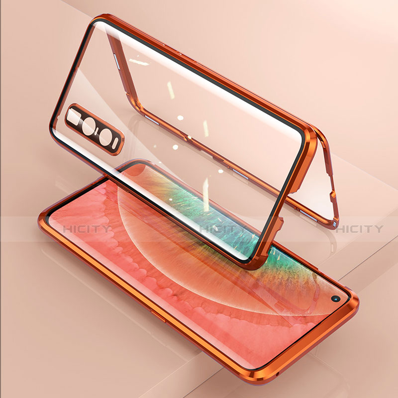 Coque Rebord Bumper Luxe Aluminum Metal Miroir 360 Degres Housse Etui Aimant T02 pour Oppo Find X2 Pro Orange Plus