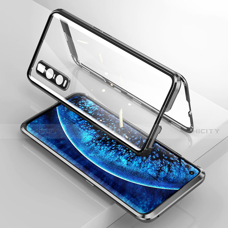 Coque Rebord Bumper Luxe Aluminum Metal Miroir 360 Degres Housse Etui Aimant T02 pour Oppo Find X2 Pro Plus