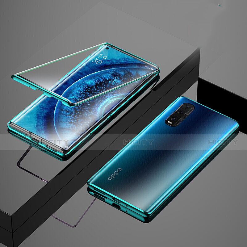 Coque Rebord Bumper Luxe Aluminum Metal Miroir 360 Degres Housse Etui Aimant T02 pour Oppo Find X2 Vert Plus