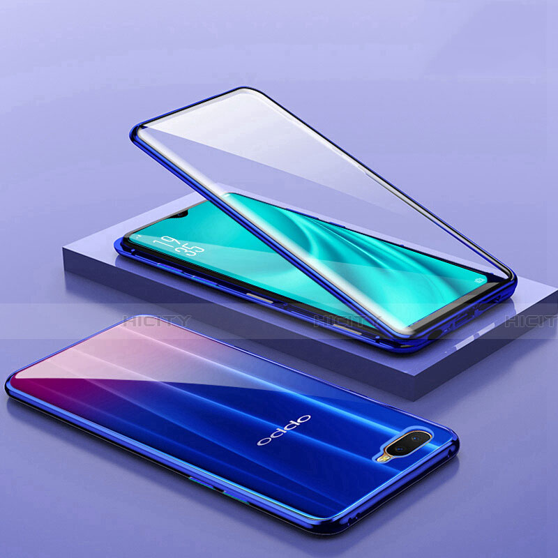 Coque Rebord Bumper Luxe Aluminum Metal Miroir 360 Degres Housse Etui Aimant T02 pour Oppo R15X Bleu Plus