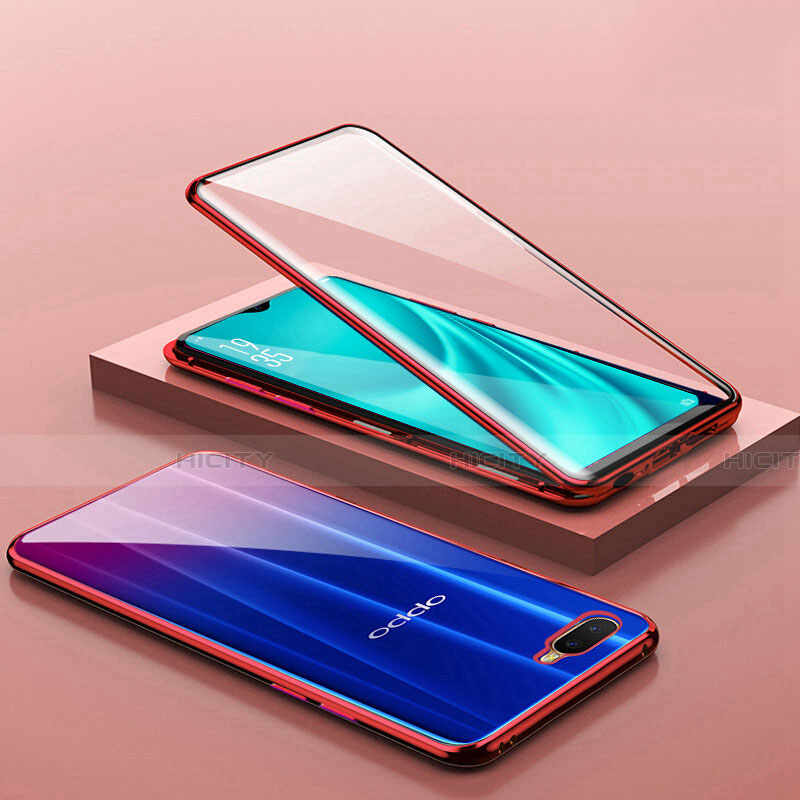 Coque Rebord Bumper Luxe Aluminum Metal Miroir 360 Degres Housse Etui Aimant T02 pour Oppo R15X Rouge Plus