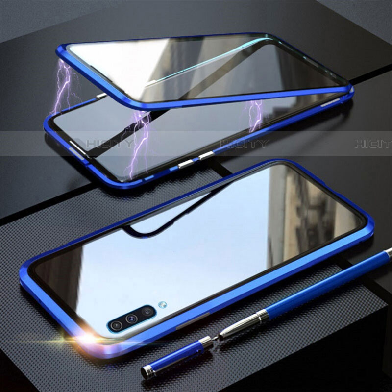 Coque Rebord Bumper Luxe Aluminum Metal Miroir 360 Degres Housse Etui Aimant T02 pour Samsung Galaxy A70S Bleu Plus