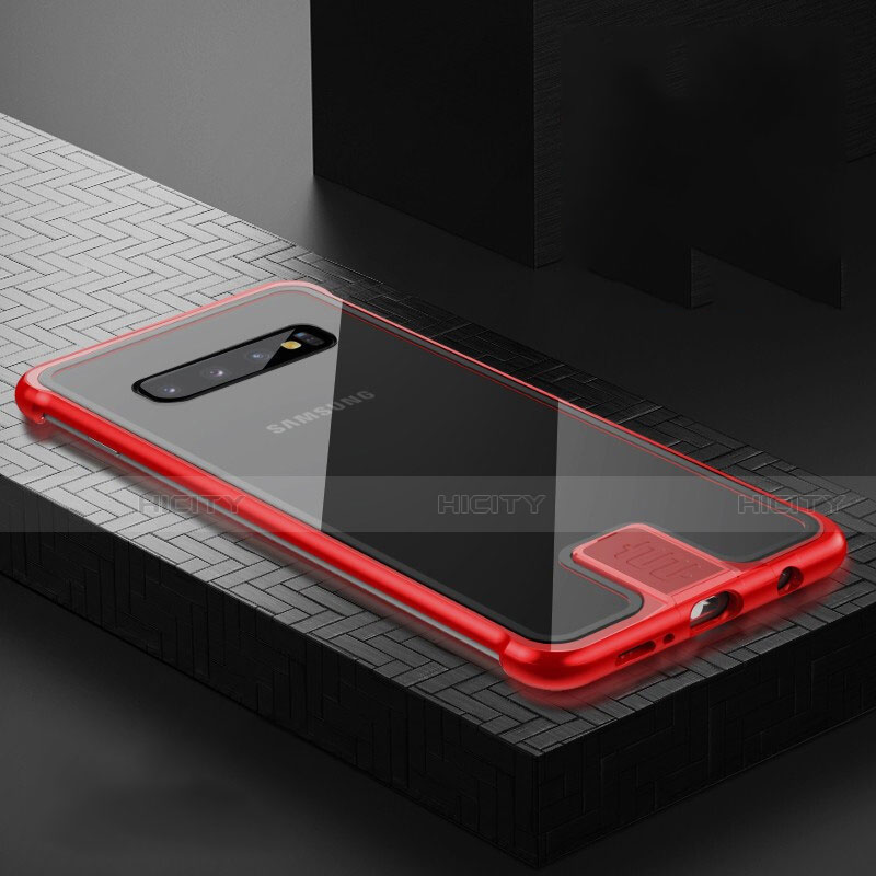 Coque Rebord Bumper Luxe Aluminum Metal Miroir 360 Degres Housse Etui Aimant T02 pour Samsung Galaxy S10 5G Rouge Plus