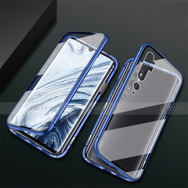 Coque Rebord Bumper Luxe Aluminum Metal Miroir 360 Degres Housse Etui Aimant T02 pour Xiaomi Mi Note 10 Pro Bleu Plus