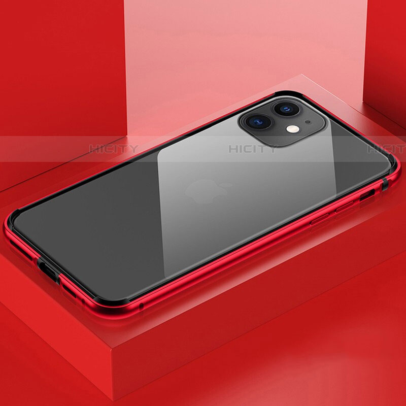 Coque Rebord Bumper Luxe Aluminum Metal Miroir 360 Degres Housse Etui Aimant T03 pour Apple iPhone 11 Rouge Plus