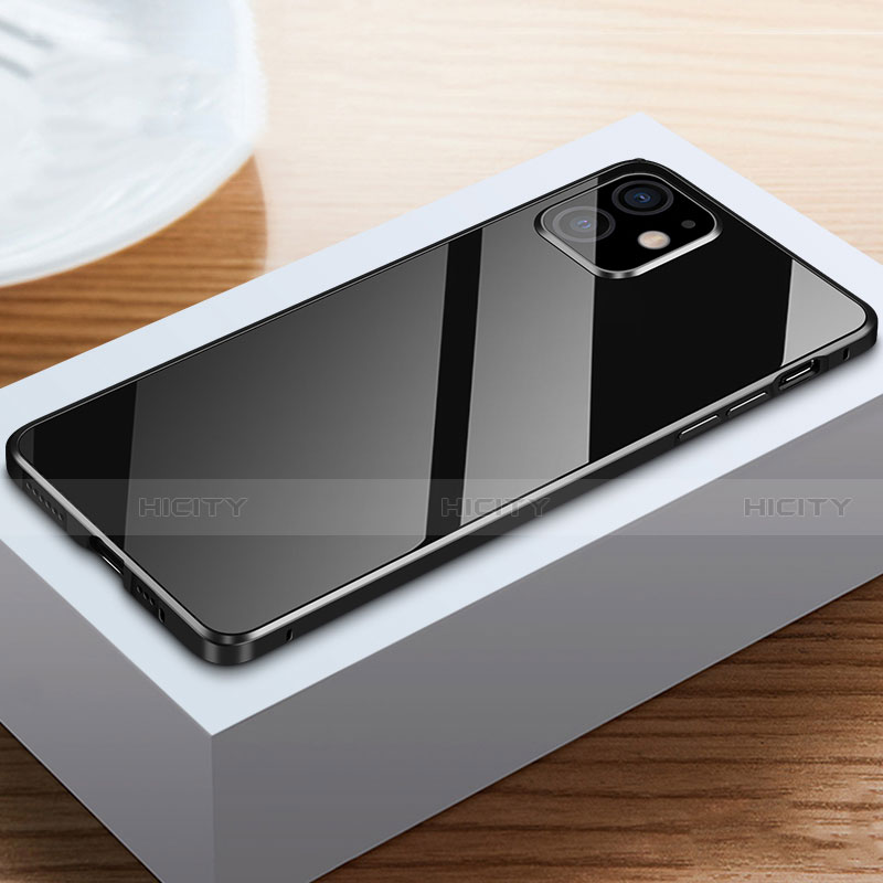 Coque Rebord Bumper Luxe Aluminum Metal Miroir 360 Degres Housse Etui Aimant T03 pour Apple iPhone 12 Mini Noir Plus