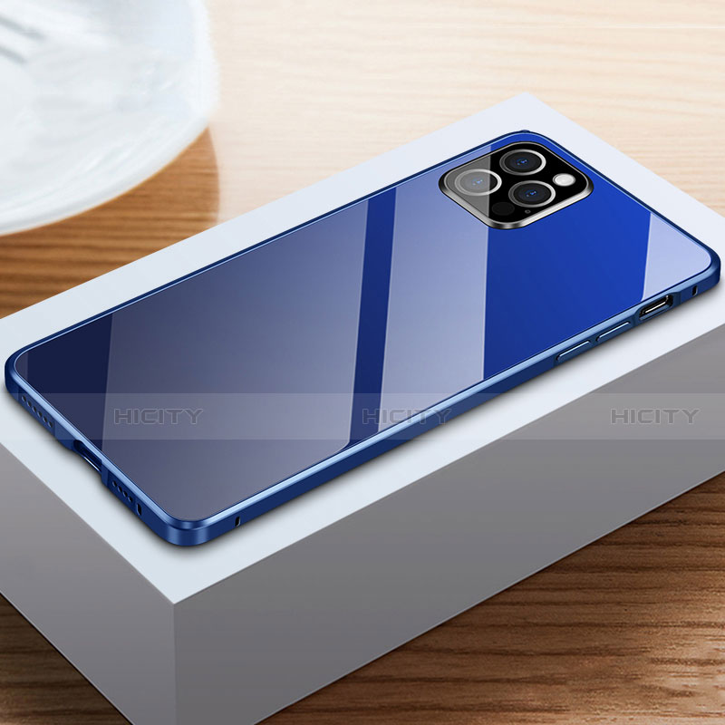 Coque Rebord Bumper Luxe Aluminum Metal Miroir 360 Degres Housse Etui Aimant T03 pour Apple iPhone 12 Pro Max Bleu Plus