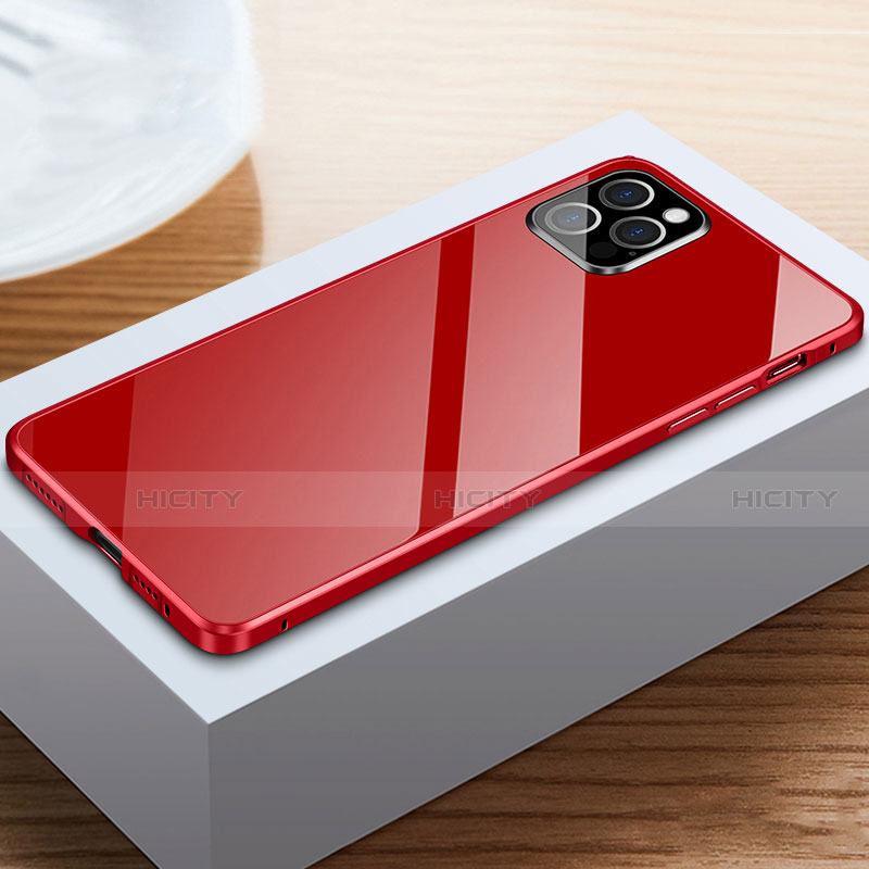 Coque Rebord Bumper Luxe Aluminum Metal Miroir 360 Degres Housse Etui Aimant T03 pour Apple iPhone 12 Pro Max Rouge Plus