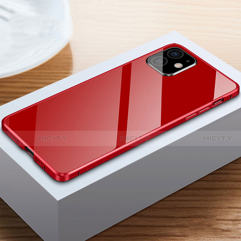 Coque Rebord Bumper Luxe Aluminum Metal Miroir 360 Degres Housse Etui Aimant T03 pour Apple iPhone 12 Rouge Plus