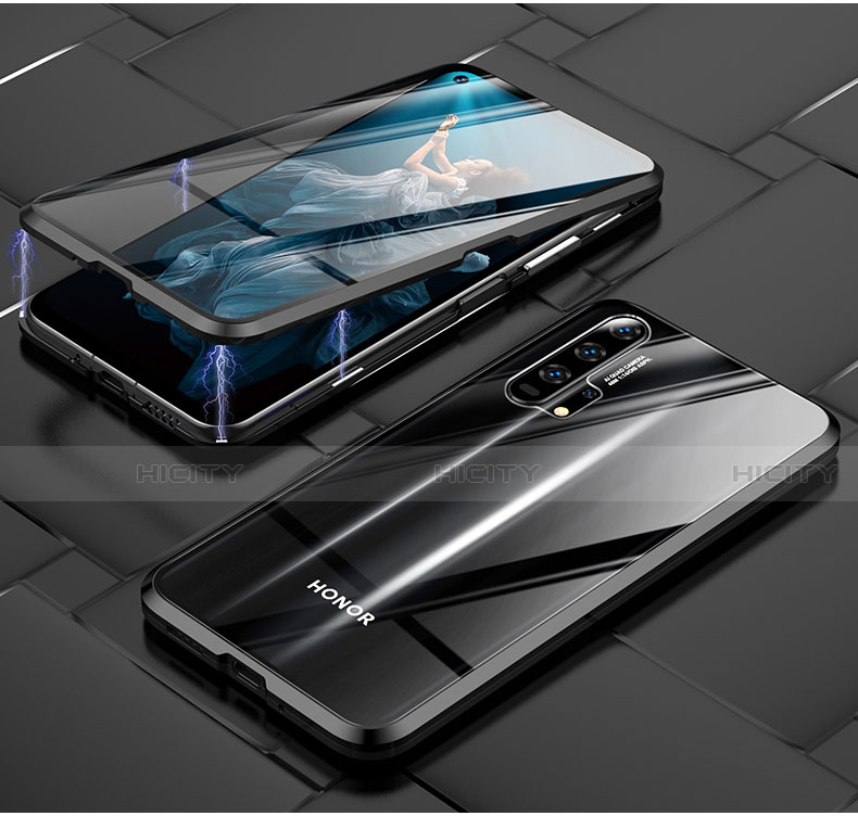 Coque Rebord Bumper Luxe Aluminum Metal Miroir 360 Degres Housse Etui Aimant T03 pour Huawei Honor 20 Pro Noir Plus