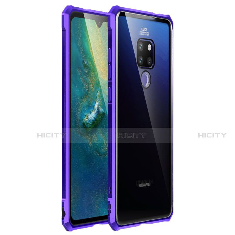 Coque Rebord Bumper Luxe Aluminum Metal Miroir 360 Degres Housse Etui Aimant T03 pour Huawei Mate 20 X 5G Violet Plus