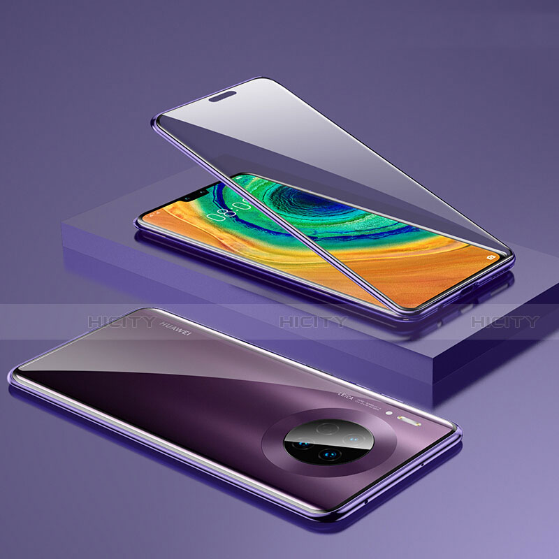 Coque Rebord Bumper Luxe Aluminum Metal Miroir 360 Degres Housse Etui Aimant T03 pour Huawei Mate 30E Pro 5G Violet Plus