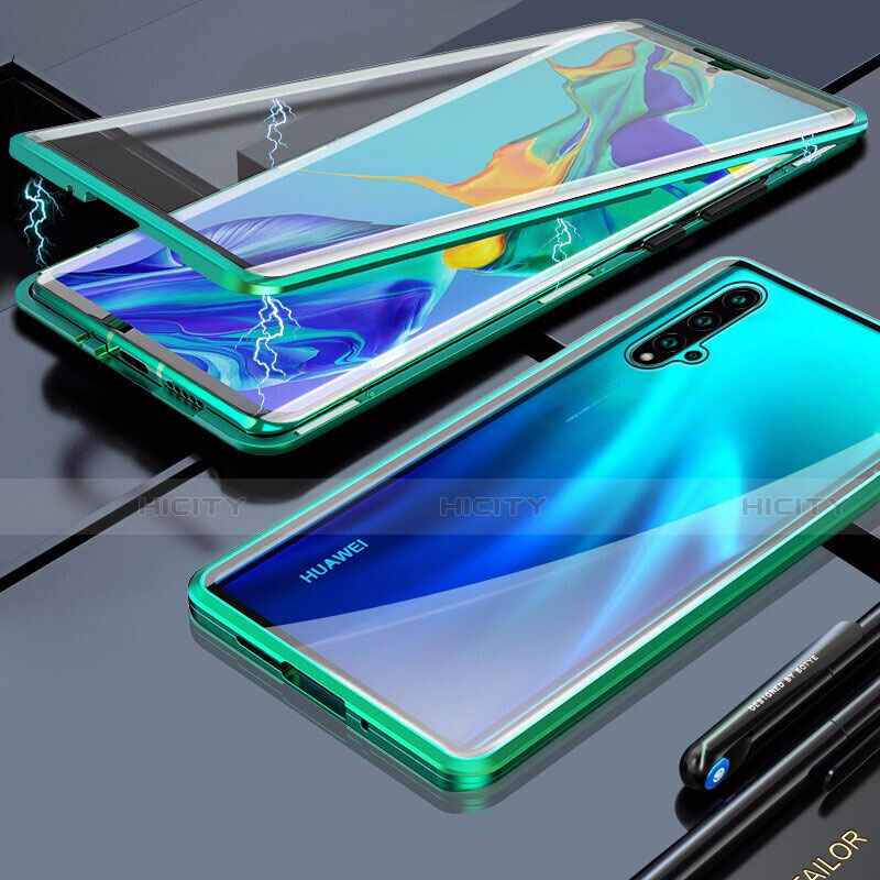 Coque Rebord Bumper Luxe Aluminum Metal Miroir 360 Degres Housse Etui Aimant T03 pour Huawei Nova 5 Pro Vert Plus