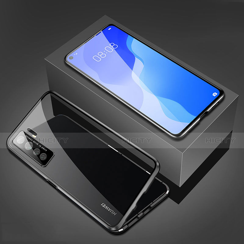 Coque Rebord Bumper Luxe Aluminum Metal Miroir 360 Degres Housse Etui Aimant T03 pour Huawei Nova 7 SE 5G Noir Plus