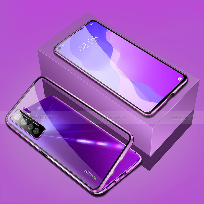 Coque Rebord Bumper Luxe Aluminum Metal Miroir 360 Degres Housse Etui Aimant T03 pour Huawei Nova 7 SE 5G Violet Plus