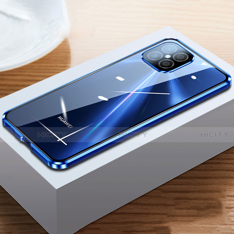 Coque Rebord Bumper Luxe Aluminum Metal Miroir 360 Degres Housse Etui Aimant T03 pour Huawei Nova 8 SE 5G Bleu Plus