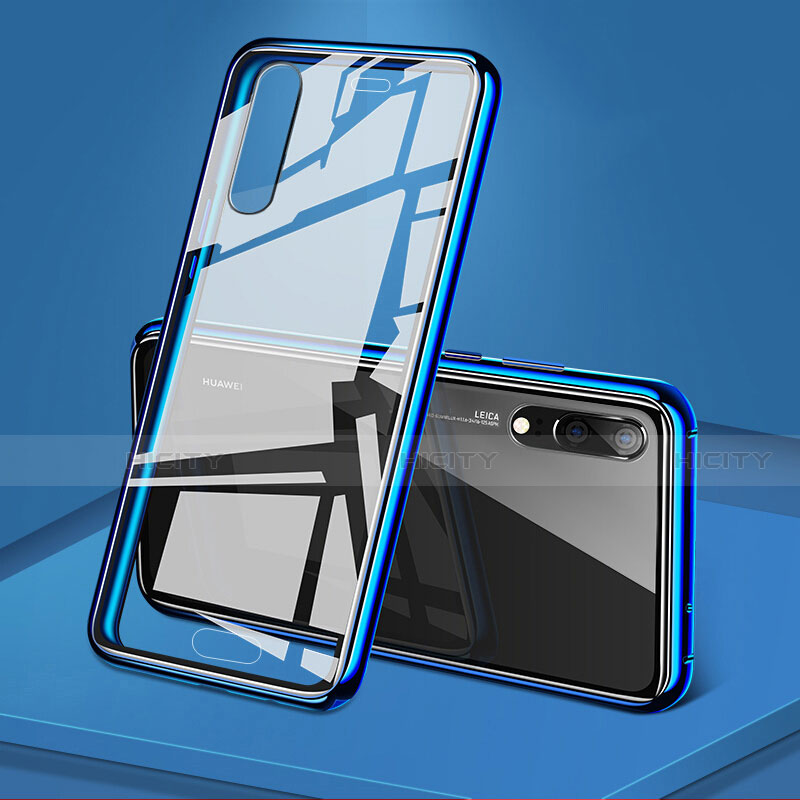 Coque Rebord Bumper Luxe Aluminum Metal Miroir 360 Degres Housse Etui Aimant T03 pour Huawei P20 Bleu Plus