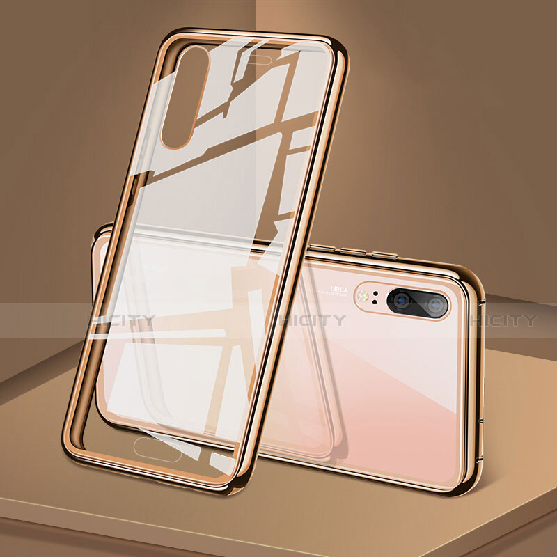 Coque Rebord Bumper Luxe Aluminum Metal Miroir 360 Degres Housse Etui Aimant T03 pour Huawei P20 Or Plus