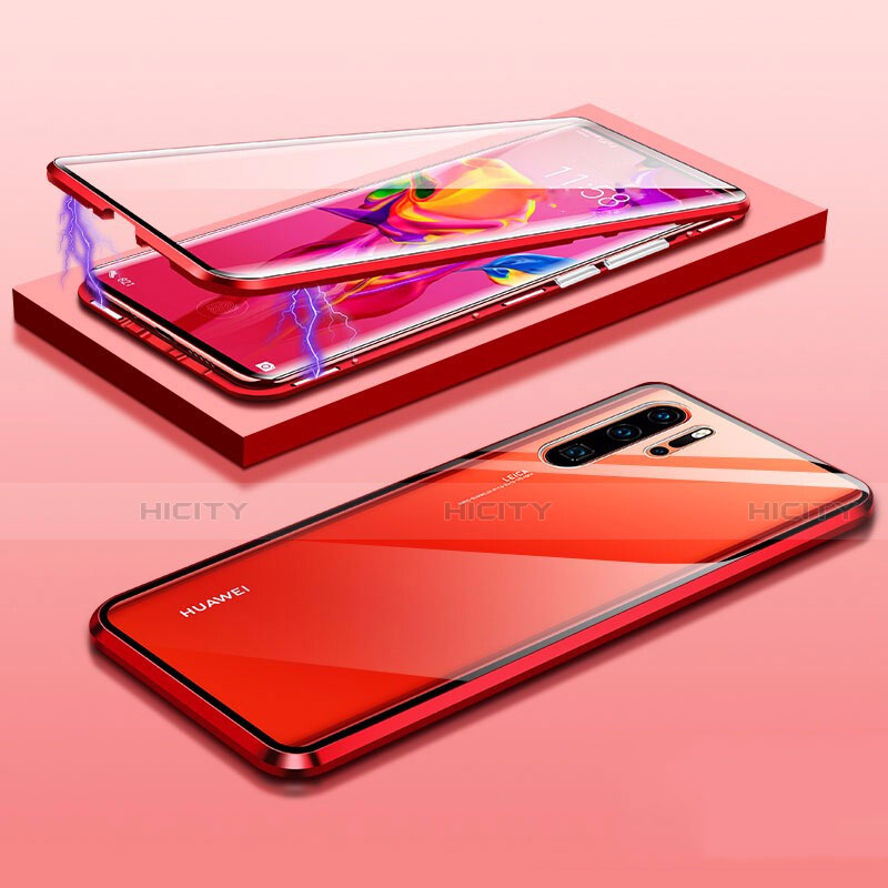 Coque Rebord Bumper Luxe Aluminum Metal Miroir 360 Degres Housse Etui Aimant T03 pour Huawei P30 Pro New Edition Rouge Plus