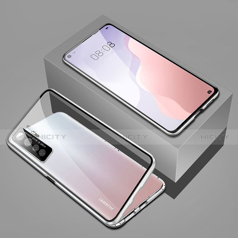 Coque Rebord Bumper Luxe Aluminum Metal Miroir 360 Degres Housse Etui Aimant T03 pour Huawei P40 Lite 5G Argent Plus