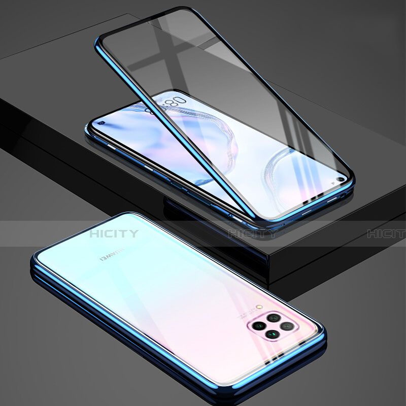 Coque Rebord Bumper Luxe Aluminum Metal Miroir 360 Degres Housse Etui Aimant T03 pour Huawei P40 Lite Bleu Plus