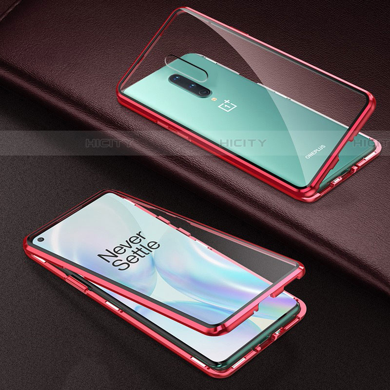 Coque Rebord Bumper Luxe Aluminum Metal Miroir 360 Degres Housse Etui Aimant T03 pour OnePlus 8 Rouge Plus