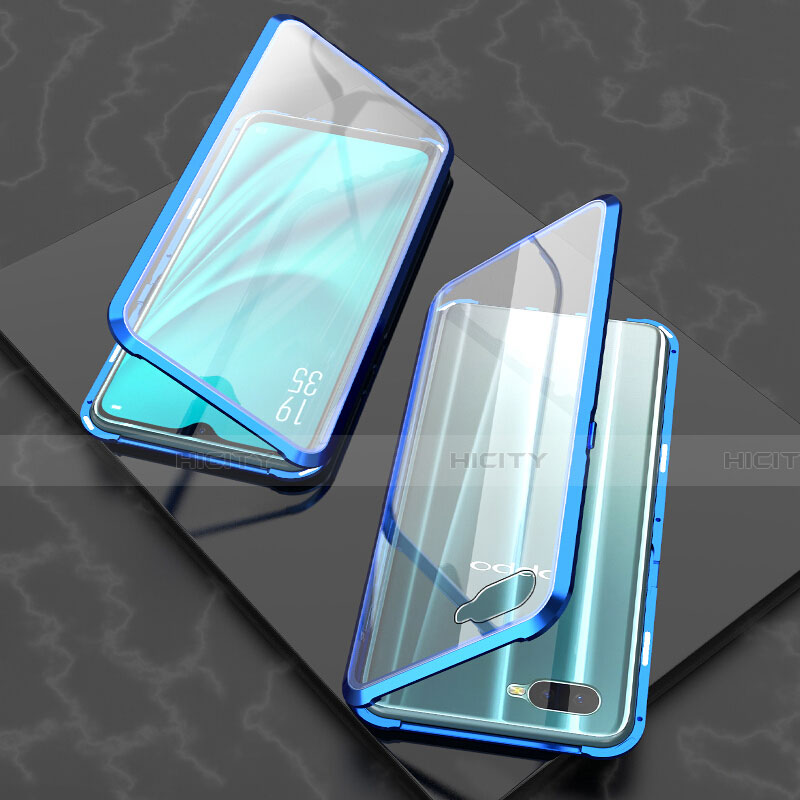 Coque Rebord Bumper Luxe Aluminum Metal Miroir 360 Degres Housse Etui Aimant T03 pour Oppo R15X Bleu Plus